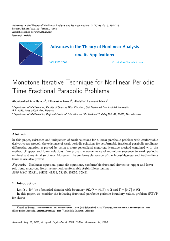 (PDF) Monotone Iterative Technique for Nonlinear Periodic Time ...