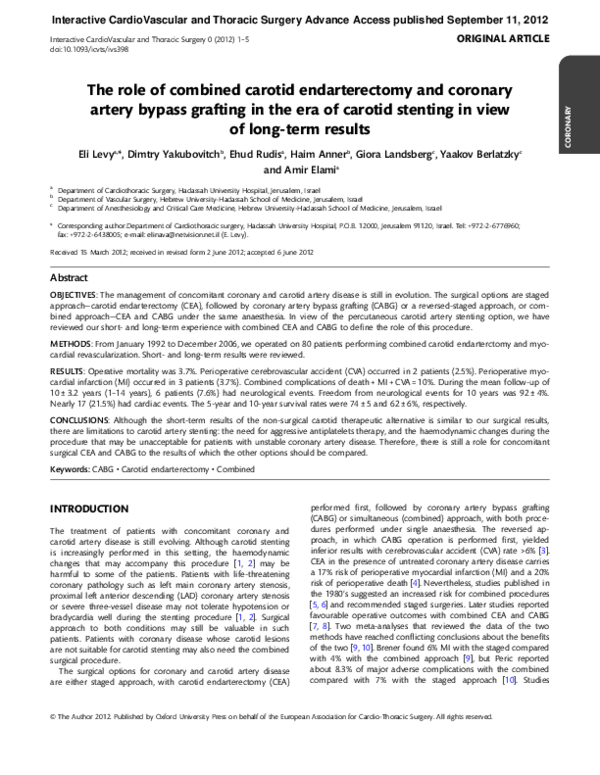 (PDF) The role of combined carotid endarterectomy and coronary artery ...