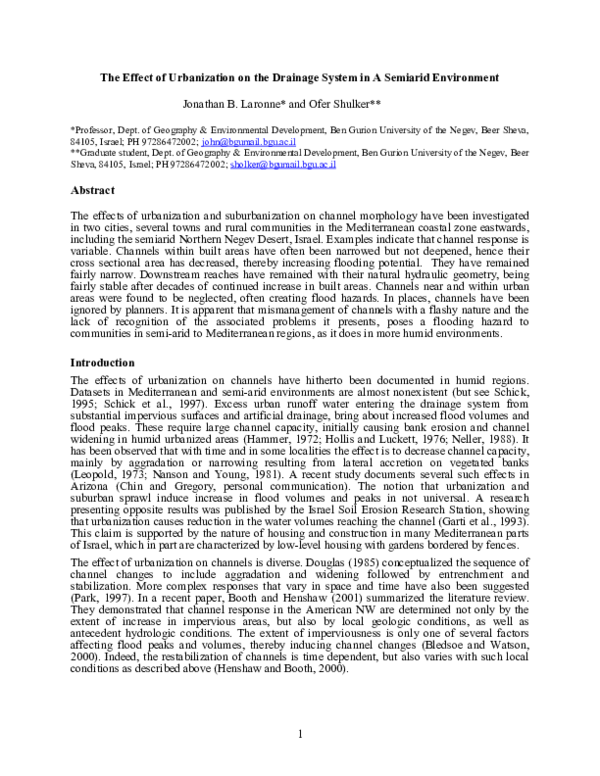 (PDF) The Effect of Urbanization on the Drainage System in a Semiarid ...