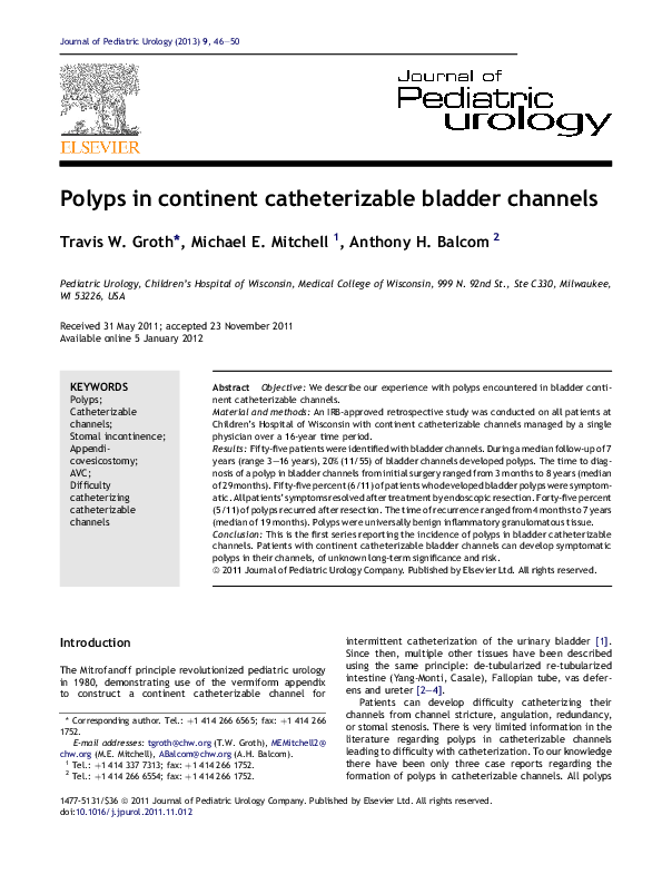 (PDF) Polyps in continent catheterizable bladder channels
