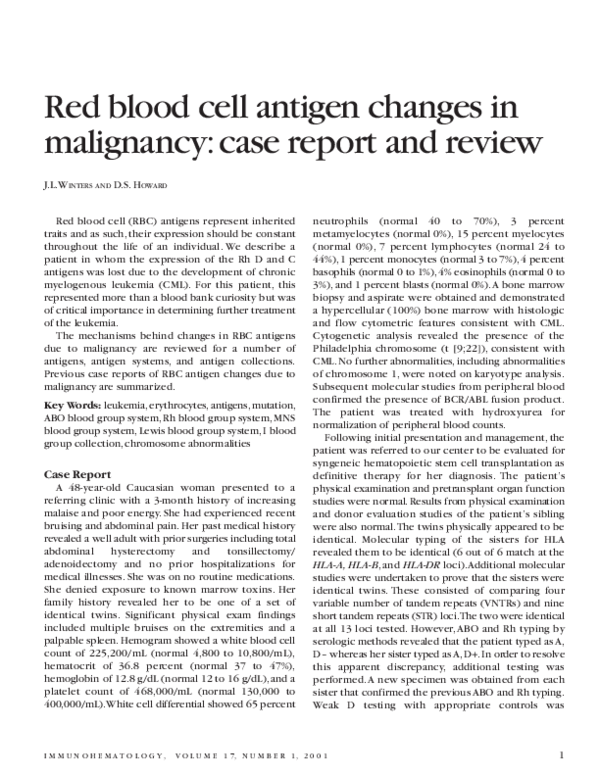 (PDF) Red blood cell antigen changes in malignancy case report and