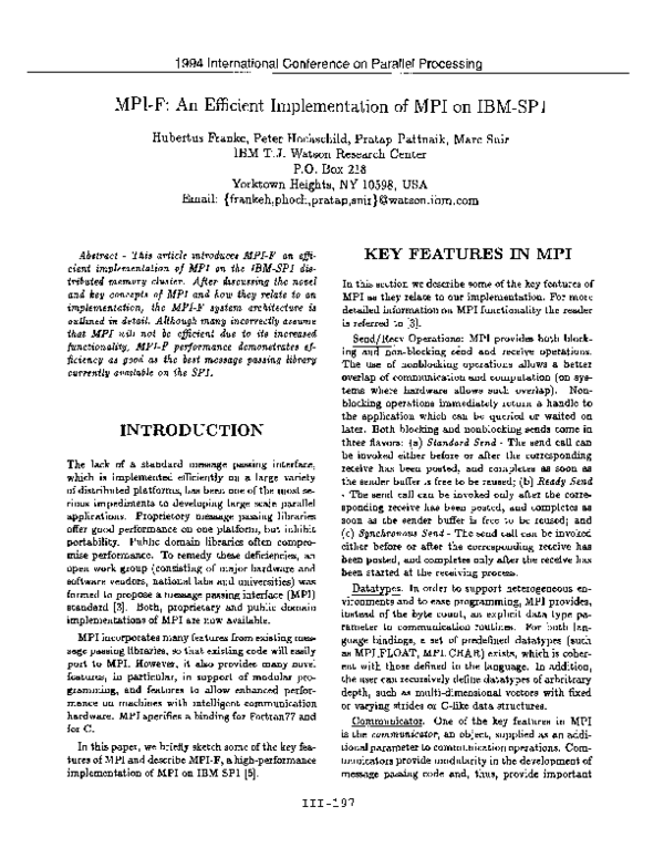 (PDF) MPI-F: An Efficient Implementation of MPI on IBM-SP1