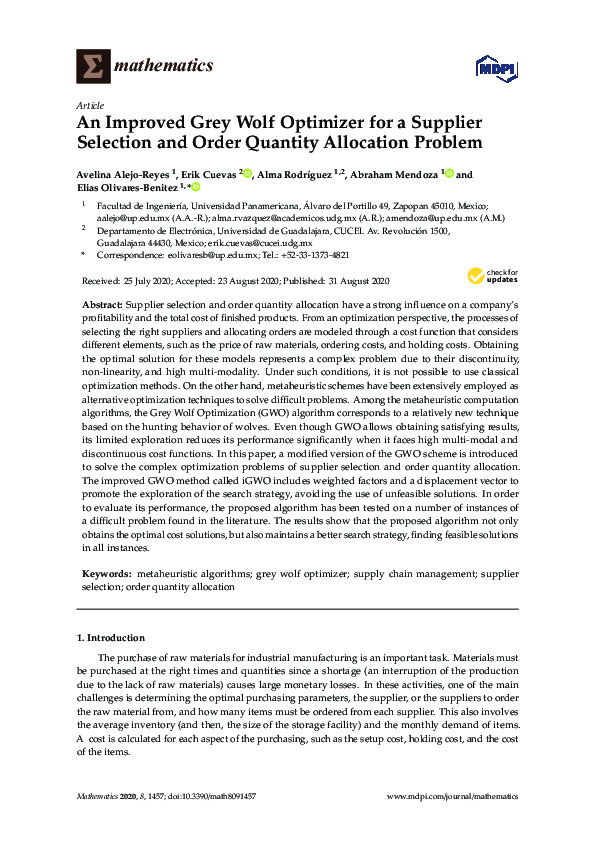 (PDF) An Improved Grey Wolf Optimizer for a Supplier Selection and ...