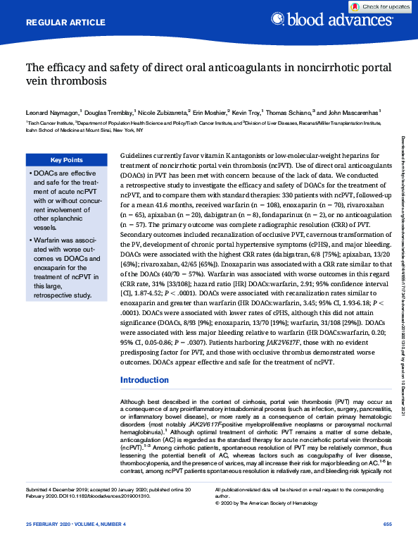 (PDF) The efficacy and safety of direct oral anticoagulants in ...