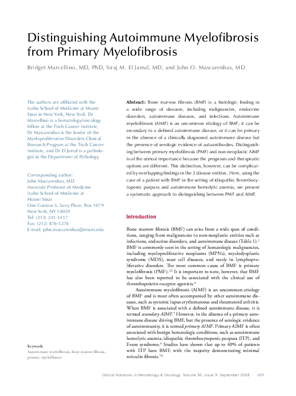 (PDF) Distinguishing autoimmune myelofibrosis from primary myelofibrosis