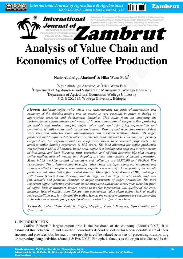 (PDF) Analysis of Value Chain and Economics of Coffee Production