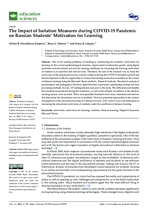 (PDF) The Impact of Isolation Measures during COVID-19 Pandemic on ...