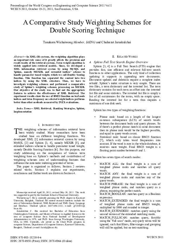 (PDF) A Comparative Study Weighting Schemes for Double Scoring Technique