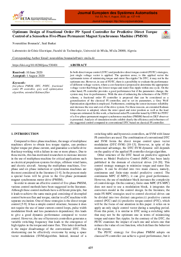 (PDF) Optimum Design of Fractional Order PIᵅ Speed Controller for ...