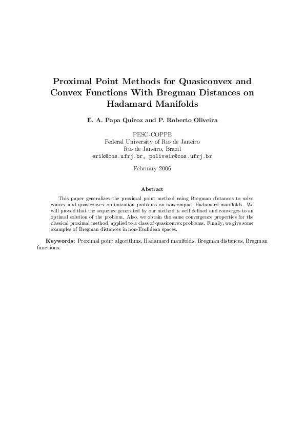 (PDF) Proximal point methods for quasiconvex and convex functions with ...