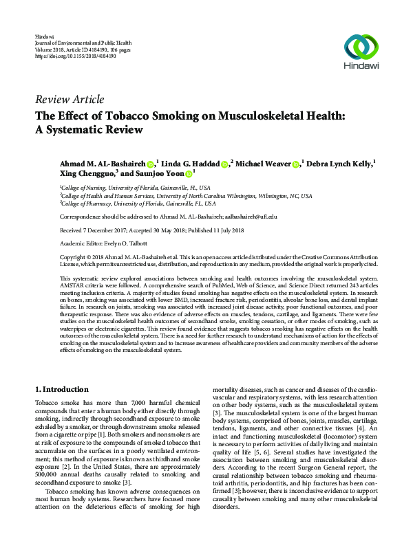 (PDF) The Effect of Tobacco Smoking on Musculoskeletal Health: A ...