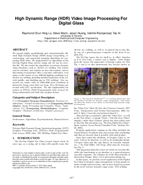 (PDF) High dynamic range (HDR) video image processing for digital glass
