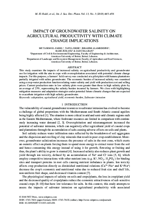 (PDF) Impact of groundwater salinity on agricultural productivity with ...