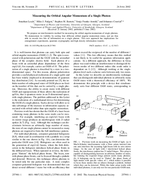 (PDF) Measuring the Orbital Angular Momentum of a Single Photon