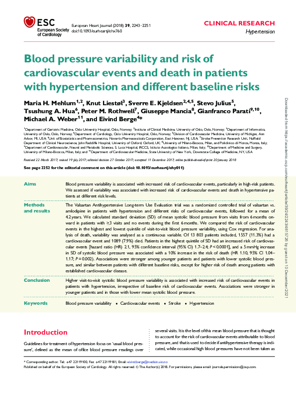 (PDF) Blood pressure variability and risk of cardiovascular events and ...