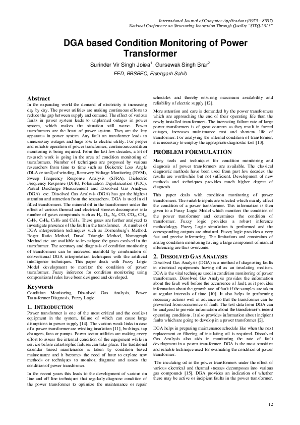 (PDF) DGA based Condition Monitoring of Power Transformer