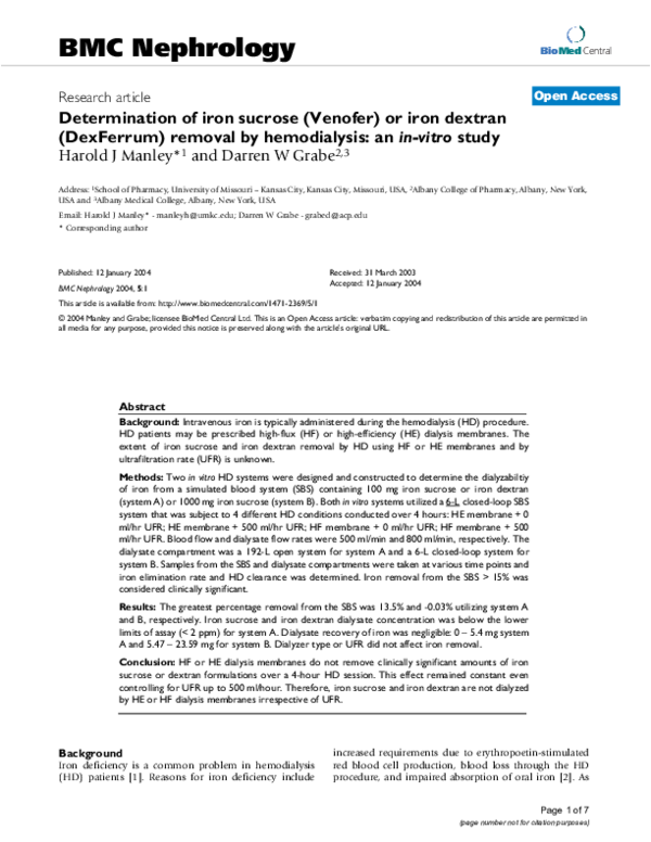 (PDF) Determination of iron sucrose (Venofer) or iron dextran
