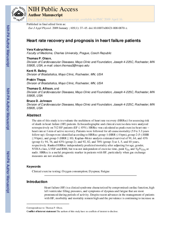 (PDF) Heart rate recovery and prognosis in heart failure patients ...