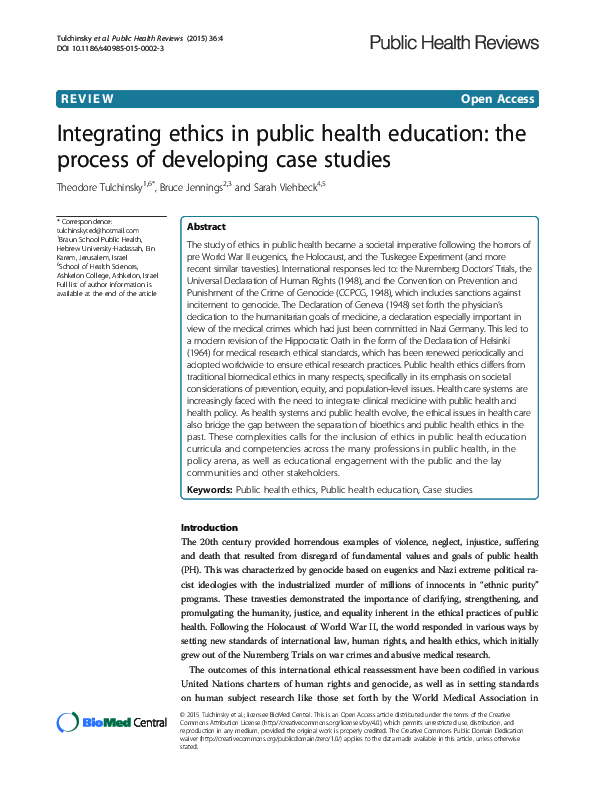 (PDF) Integrating ethics in public health education: the process of ...