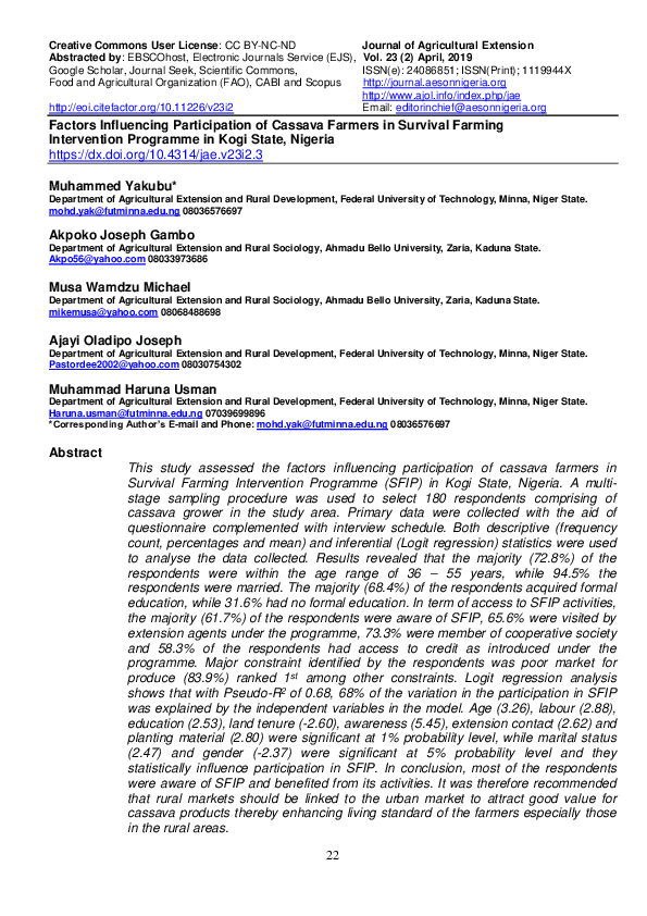 (PDF) Factors influencing the participation of cassava farmers in input ...