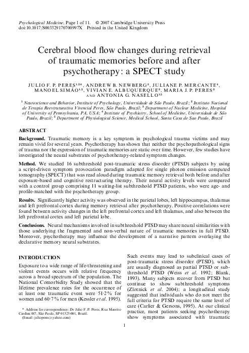 (PDF) Cerebral blood flow changes during retrieval of traumatic ...