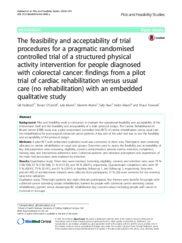 (PDF) The feasibility and acceptability of trial procedures for a ...
