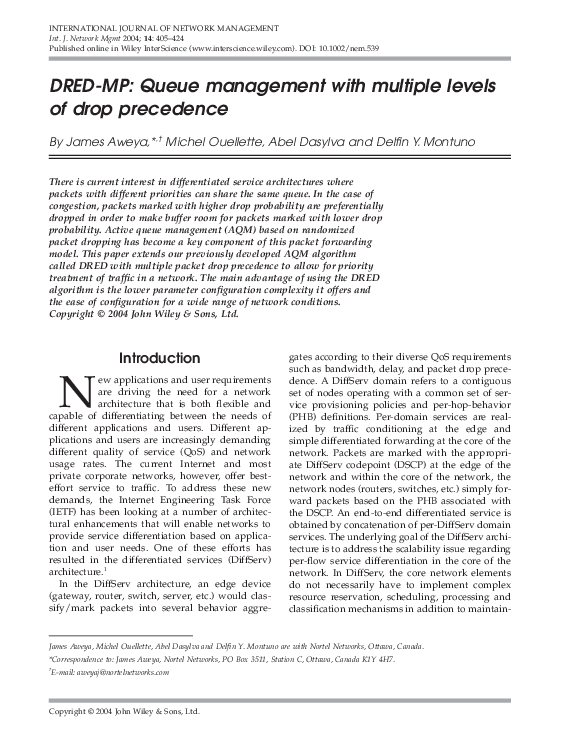 (PDF) DRED-MP: Queue management with multiple levels of drop precedence