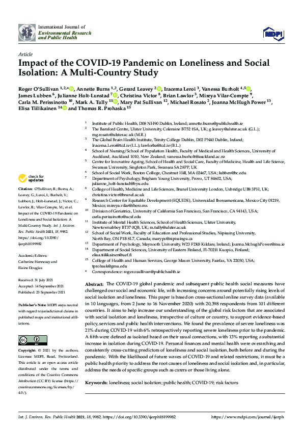 (PDF) Impact of the COVID-19 Pandemic on Loneliness and Social ...