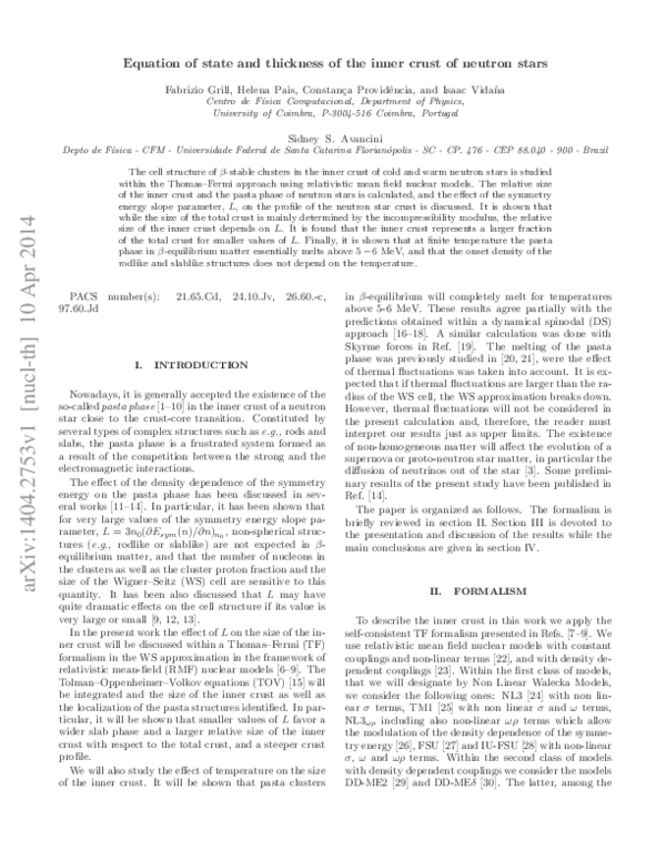 (PDF) Equation of state and thickness of the inner crust of neutron stars