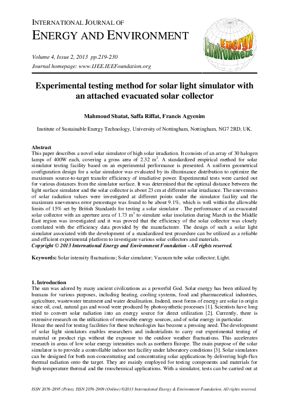 (PDF) Experimental testing method for solar light simulator with an ...