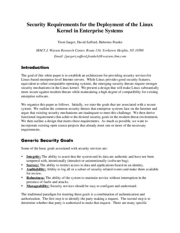 (PDF) Security Requirements for the Deployment of the Linux Kernel in ...
