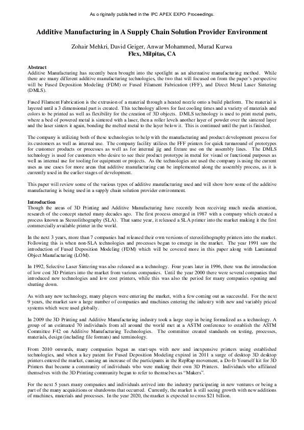 (PDF) Additive Manufacturing in A Supply Chain Solution Provider ...