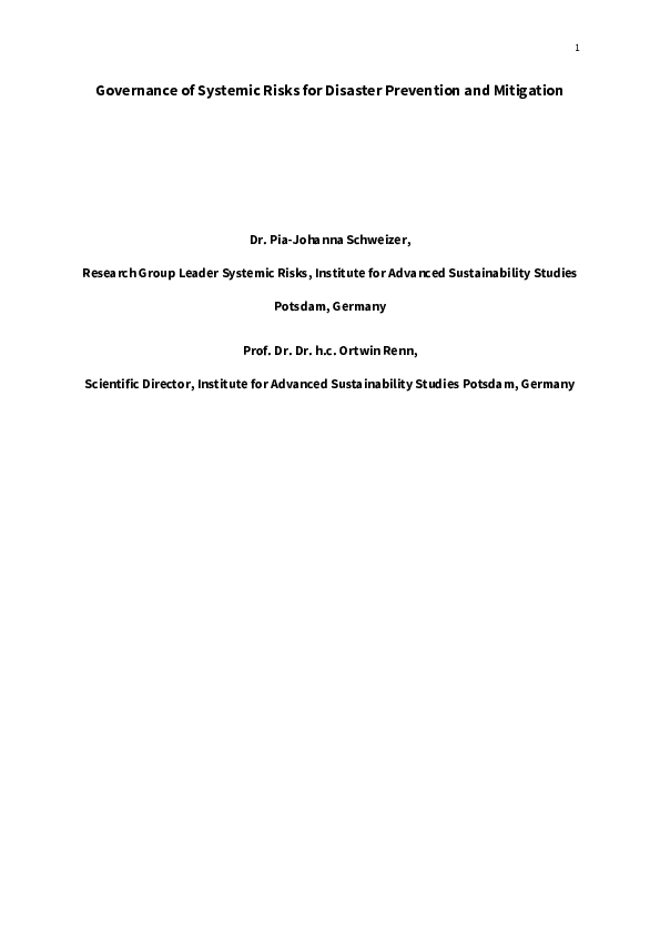 (PDF) Governance of systemic risks for disaster prevention and mitigation