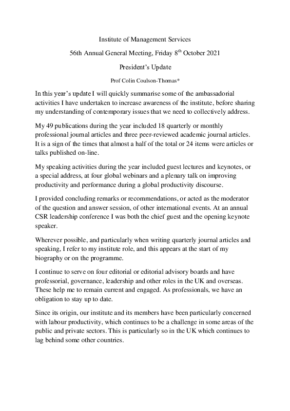 (PDF) President's Update [President’s report at the 2021 and 56th ...