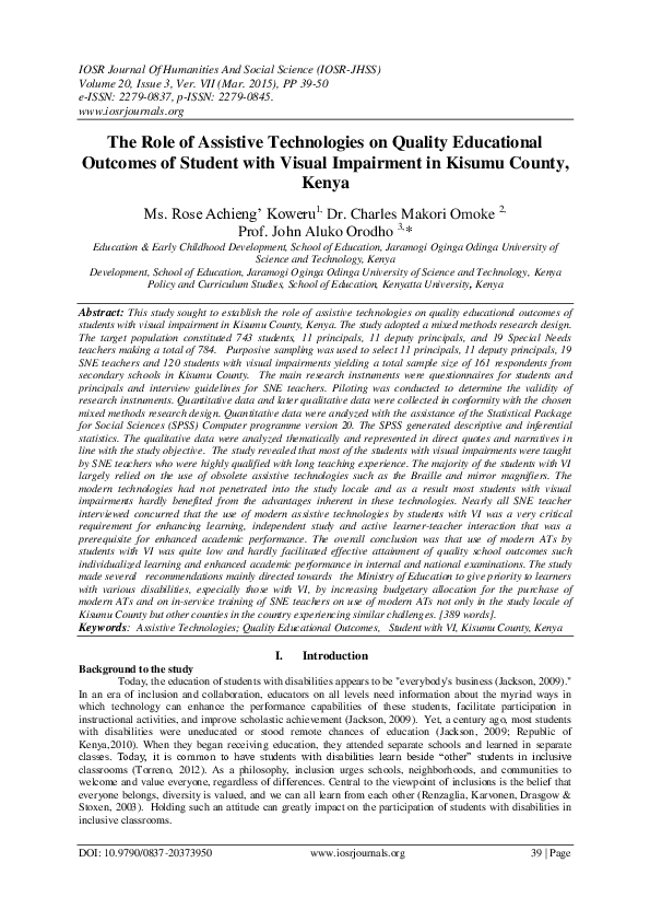 (PDF) The Role of Assistive Technologies on Quality Educational ...