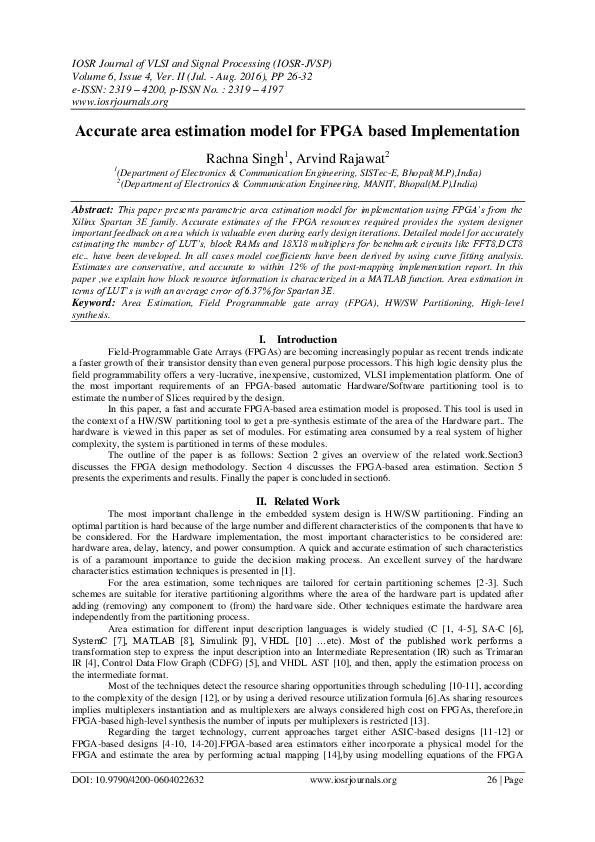 (PDF) Accurate area estimation model for FPGA based Implementation