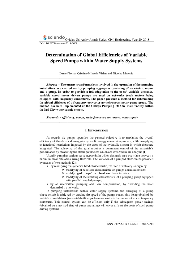 (PDF) Determination of Global Efficiencies of Variable Speed Pumps ...