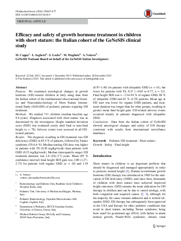 (PDF) Efficacy and safety of growth hormone treatment in children with ...