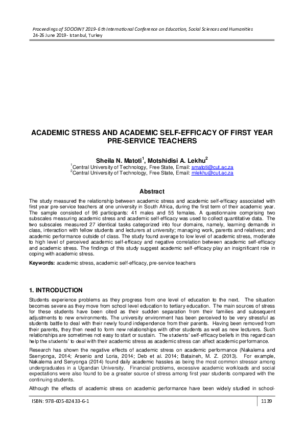 (PDF) Academic Stress and Academic Self-Efficacy of First Year Pre ...