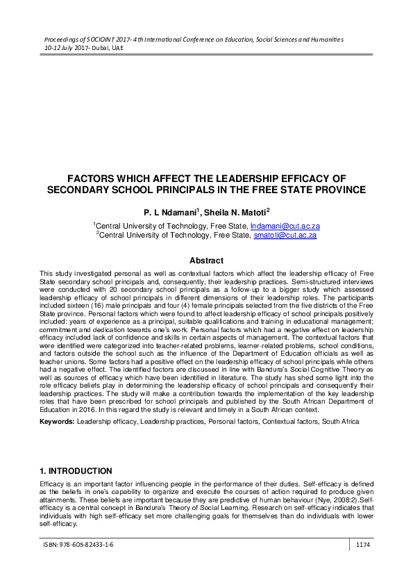 (PDF) Factors Which Affect the Leadership Efficacy of Secondary School ...