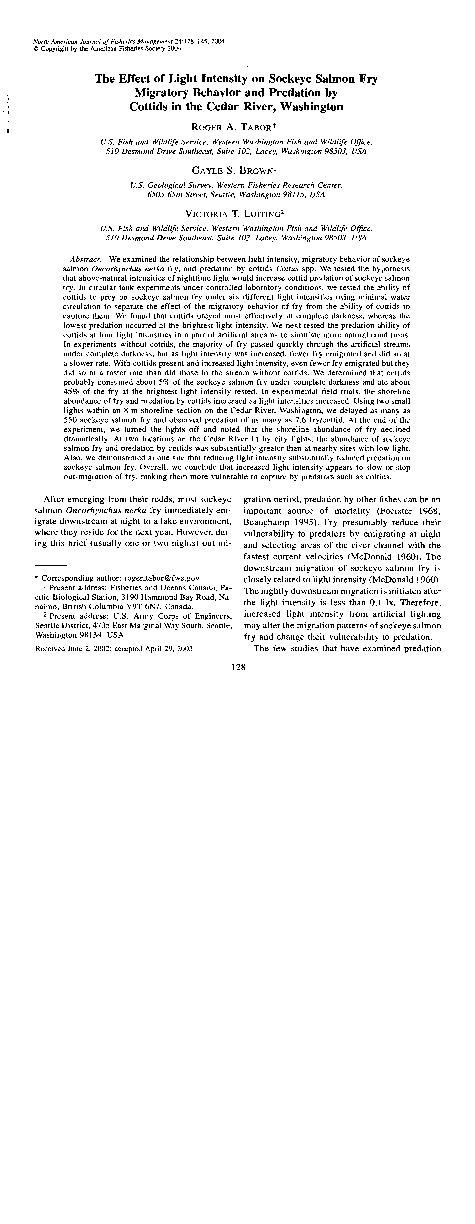 (PDF) The Effect of Light Intensity on Sockeye Salmon Fry Migratory ...