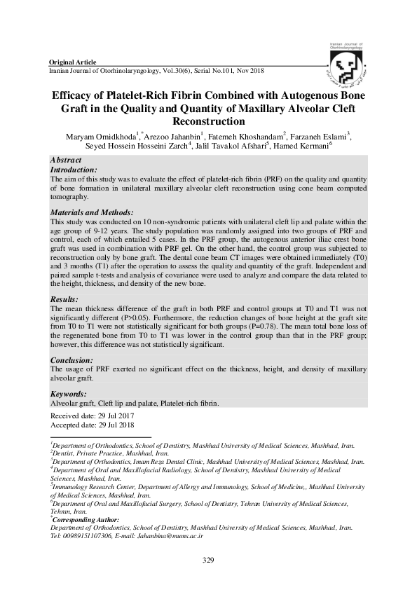 (PDF) Efficacy of Platelet-Rich Fibrin Combined with Autogenous Bone ...