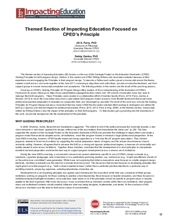 (PDF) Themed Section of Impacting Education Focused on CPED’s Principle