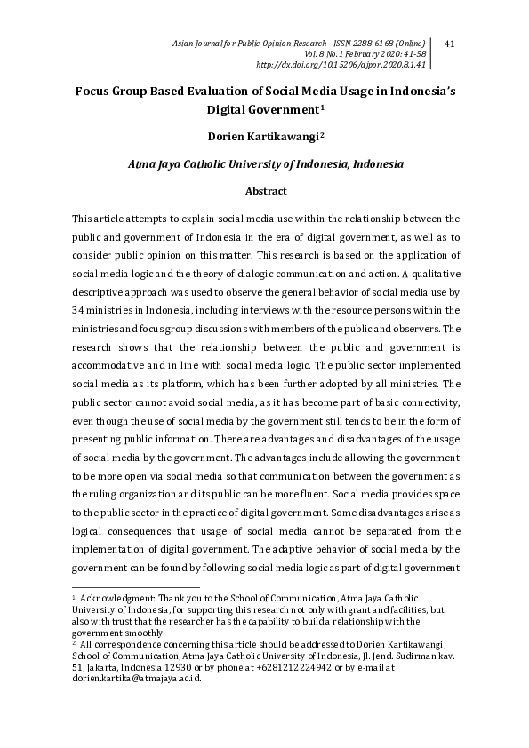 (PDF) Focus Group Based Evaluation of Social Media Usage in Indonesia's ...