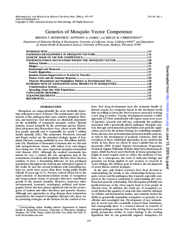 (PDF) Genetics of Mosquito Vector Competence