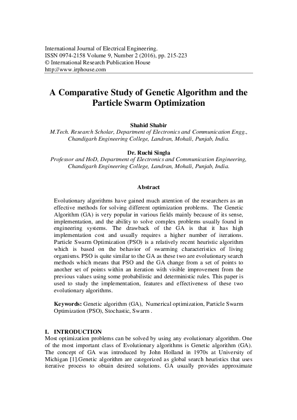 (PDF) A Comparative Study of Genetic Algorithm and the Particle Swarm ...