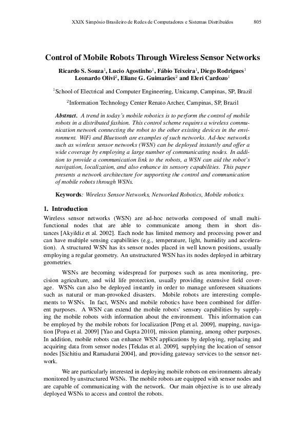 (PDF) Control of Mobile Robots Through Wireless Sensor Networks
