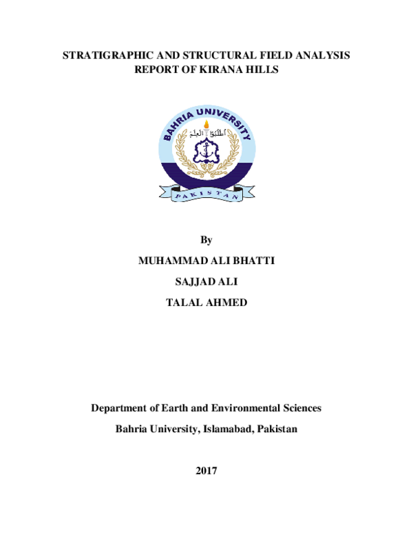 (PDF) STRATIGRAPHIC AND STRUCTURAL FIELD ANALYSIS REPORT OF KIRANA HILLS