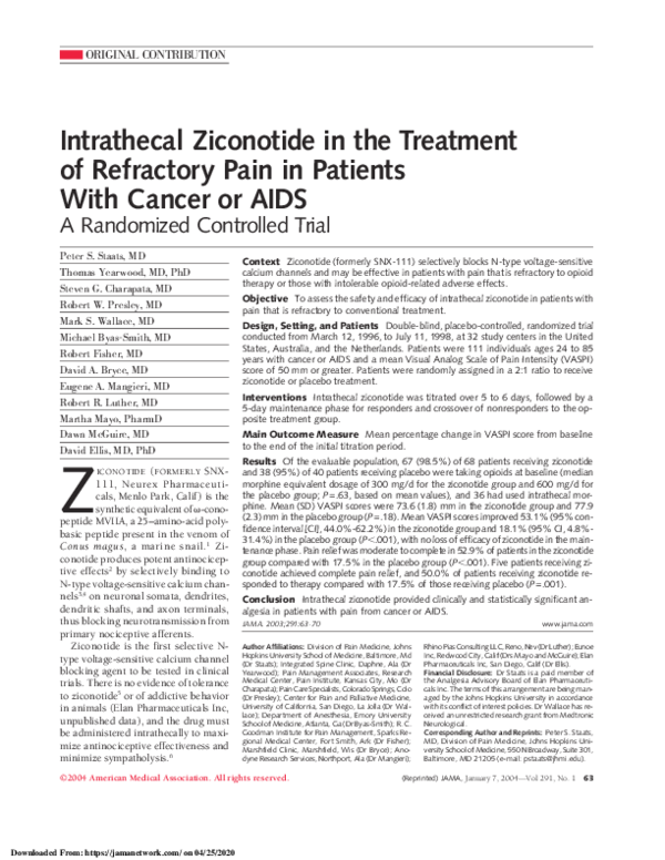 (PDF) Intrathecal ziconotide in the treatment of refractory pain in ...