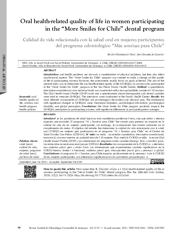 Pdf Calidad De Vida Relacionada Con La Salud Oral En Mujeres